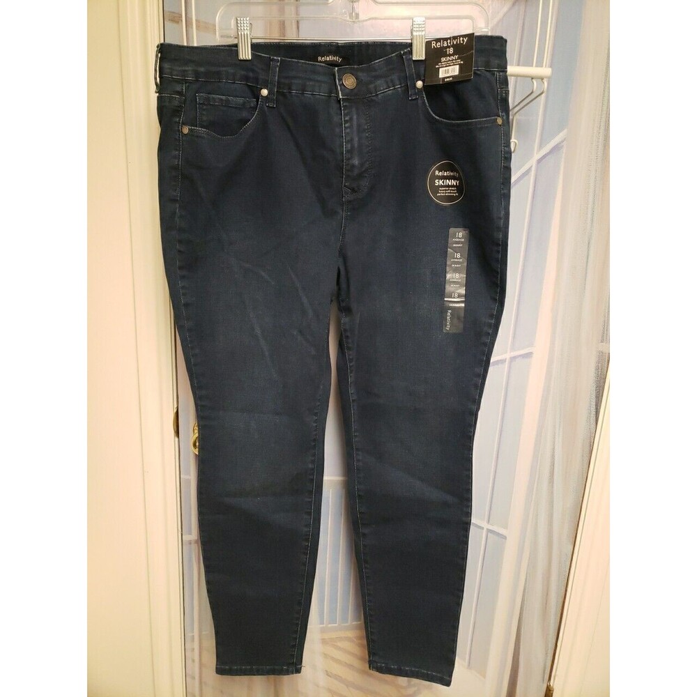 Relativity Jeans Women Skinny Mid Rise Sz 18 Blue Dark Wash Comfort Stretch NWT